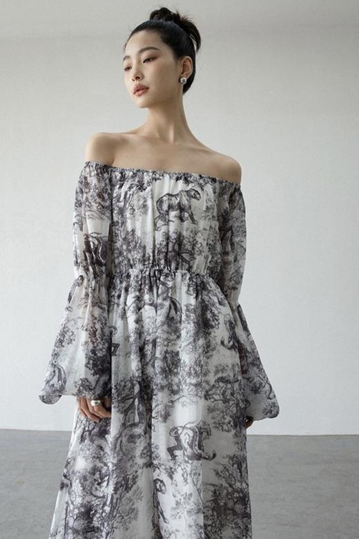 L.Fleuri 晕染印花一字领连衣裙 17905 商品图0