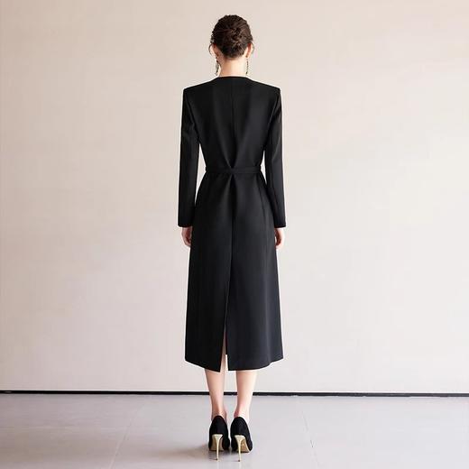 IWY/冷淡系别致裙子深V领连衣裙职业装中长款系带西装小黑长裙礼服 Q1248 商品图3