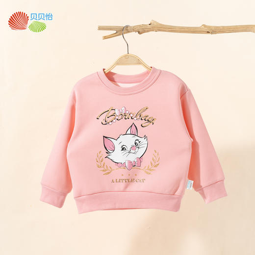 贝贝怡2025春秋新款女童圆领卫衣卡通猫咪印花套头上衣运动休闲卫衣 商品图9