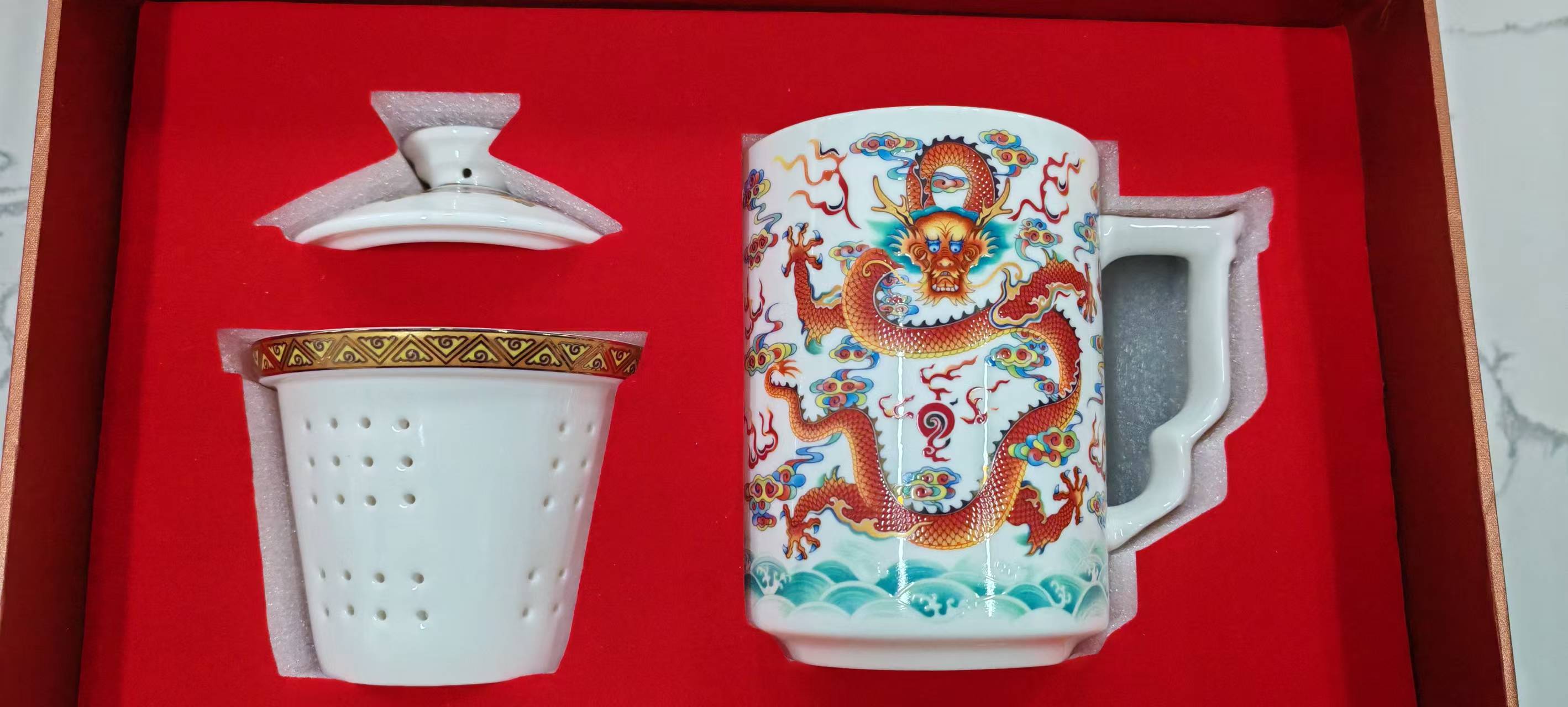 天池龙腾盛世带茶漏盖杯