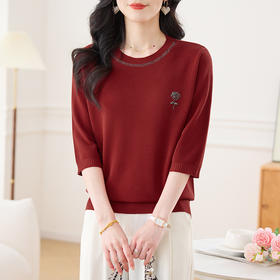 CC 17-2556冰丝针织衫t恤薄款中袖上衣宽松