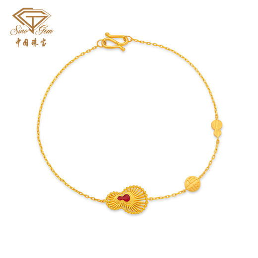 「美好金藏福」足金珐琅葫芦手链 古法黄金工艺手链 商品图5