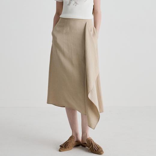 谜底半身裙女2025夏季新品通勤立体裁剪合身A型中长半裙252MB0523 商品图0