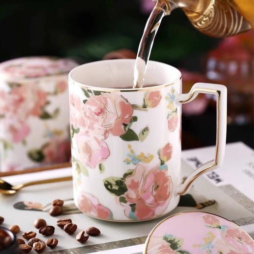 nosin诺轩法式玫瑰花卉田园风陶瓷马克杯子带盖个性女水杯家用男诺轩野玫瑰马克杯一杯一盖一勺 商品图2