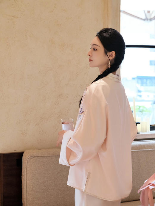 盛唐牡丹 |海棠花开手推绣真丝上衣-粉色 商品图4