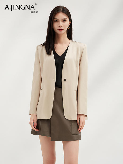 【轻盈利落】阿菁娜醋酸亚麻简练风格V领西服F30C208001 商品图0