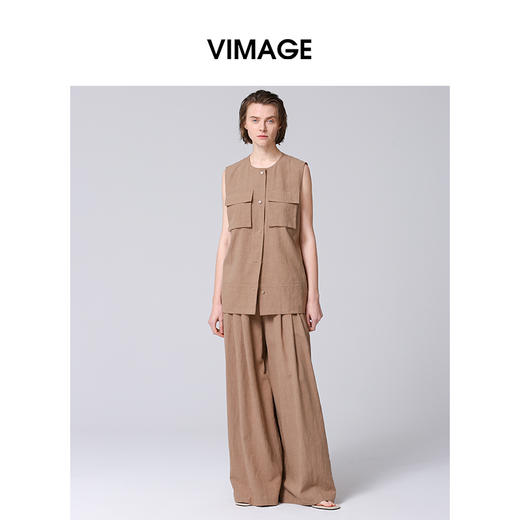VIMAGE纬漫纪气质高腰垂感直筒休闲裤2025夏季新款V2305932 商品图1