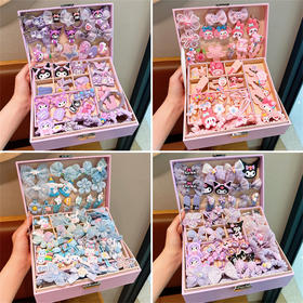 【精致皮筋首饰盒，多款发饰搭配！】儿童发饰礼盒 小女孩生日礼物 六一公主皮筋首饰盒套装 女童发夹头饰-QQ