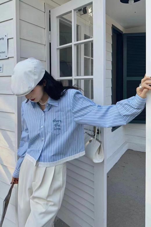 LNNNS 短款拼接设计条纹衬衫 17933 商品图0