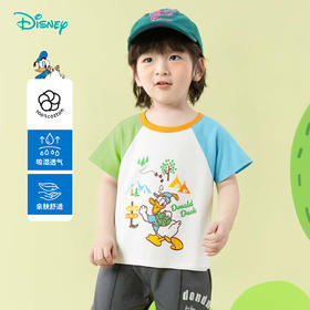 迪士尼【唐老鸭撞色短袖T恤】25夏季新款男童纯棉上衣宽松透气打底衫*