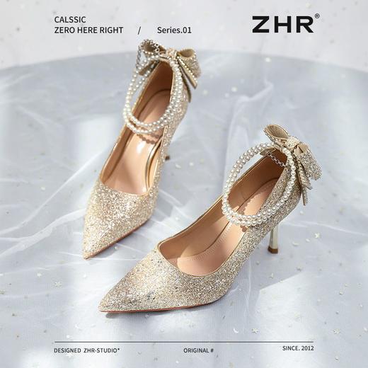 ZHR则则银色水钻一字扣高跟鞋8.5CM水晶鞋婚鞋尖头气质细跟伴娘鞋 商品图8