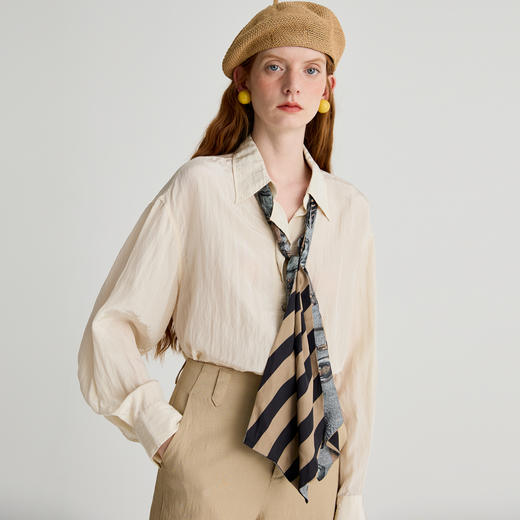 谜底衬衫长袖女2025夏季新品通勤波浪大廓形H型中长衬衣252MC0563 商品图1