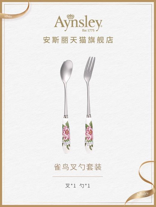 【清仓特惠6.5折】英国Aynsley安斯丽雀鸟家用高档精致不锈钢咖啡搅拌西餐甜品勺叉红玫瑰叉勺套装 商品图2