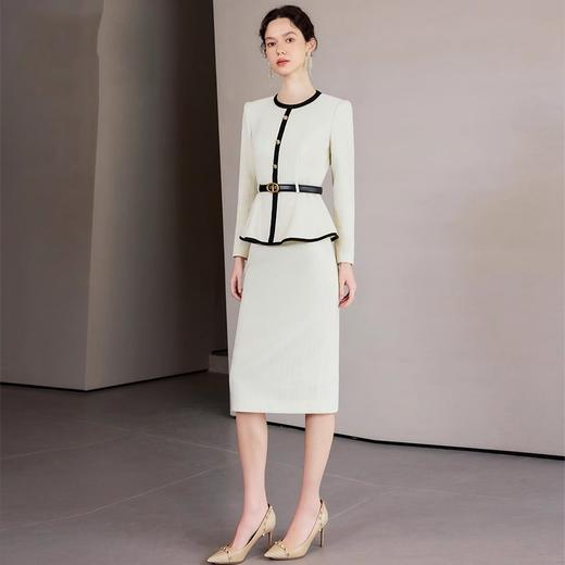 IWY/春季米白色长袖两件套女士职业装套装主持接拼小香风千金风西装裙CS2218 商品图4
