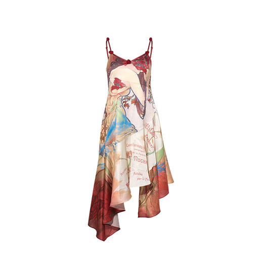 两三事绯花夏沫2025春季新款立体花朵印花不规则裙摆吊带裙连衣裙 商品图4