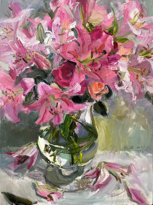 张西《舞蹈的百荷》油画80CM*60CM 手绘油画布作品 商品图3