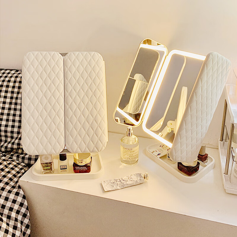 积分免费兑：京寻LED化妆镜智能可调三色灯光梳妆镜台式桌面补光镜一键触摸充电款