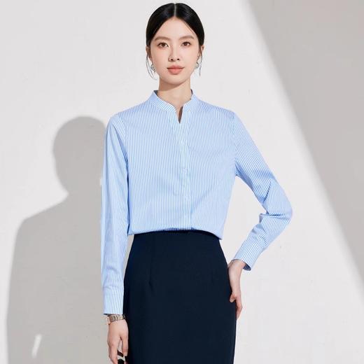 IWY/蓝白竖条纹衬衣女春季新款长袖正肩上衣高级感穿搭通勤女装1024B009+243033S1 商品图0
