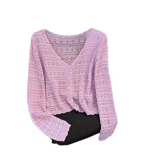 夏季【宽松V领镂空百搭针织空调衫】女薄款 百搭时尚长袖冰丝防晒开衫上衣  商品图4