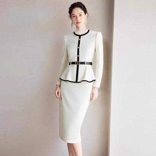 IWY/春季米白色长袖两件套女士职业装套装主持接拼小香风千金风西装裙CS2218 商品图0