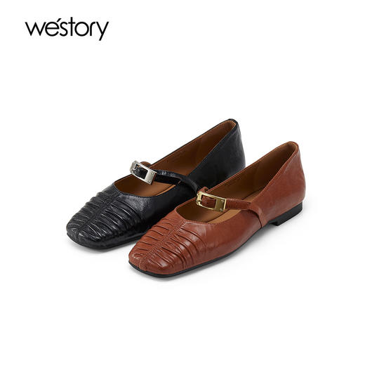 Westory2025年春季方头平跟流云褶超柔玛丽珍休闲老钱风浅口单鞋W25AE58281 商品图0