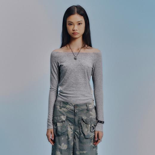 GOODBAI GOODEES烫钻logo一字领长袖T恤 商品图0