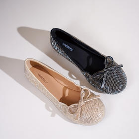 Westory2025年春季圆头满钻平跟休闲通勤百搭浅口单鞋W25AE59071