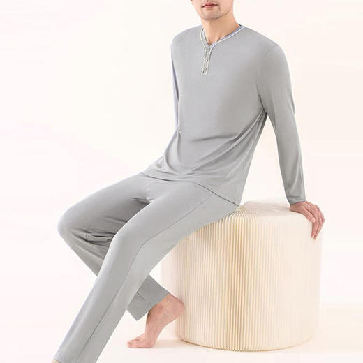 【纵享丝滑】男士60S莫代尔混纺酒杯领男士长袖套装 休闲家居服睡衣睡裤 商品图4