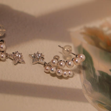 刘yifei同款 20粒珠珠 正圆无暇ji强光镶嵌的耳环 纯银 星星好灵动 好看精致 商品图7