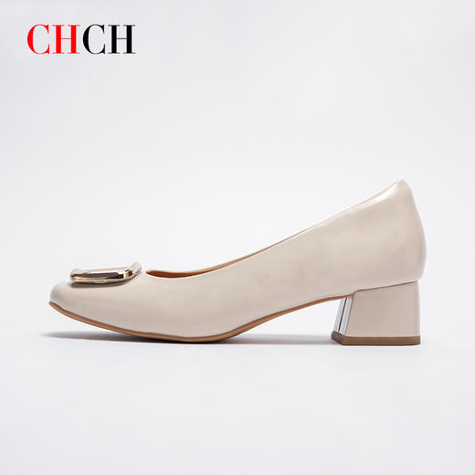 CHCH平衡鞋2025春夏新款牛漆皮粗跟女浅口单鞋不累脚CP1B5131 商品图6
