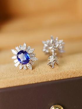 1.48ct刻面蓝宝石耳钉