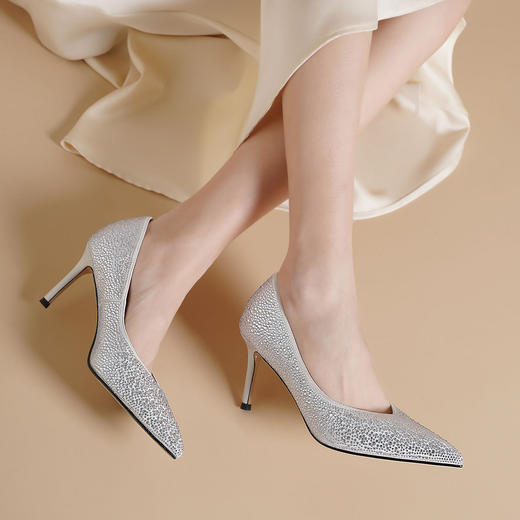 Westory2025年春季尖头中跟华丽满钻婚鞋宴会浅口单鞋S25AE58841 商品图6