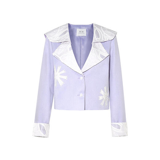 两三事 轻描生趣 2025春季新款小清新蕾丝拼接西装外套女短款 商品图4