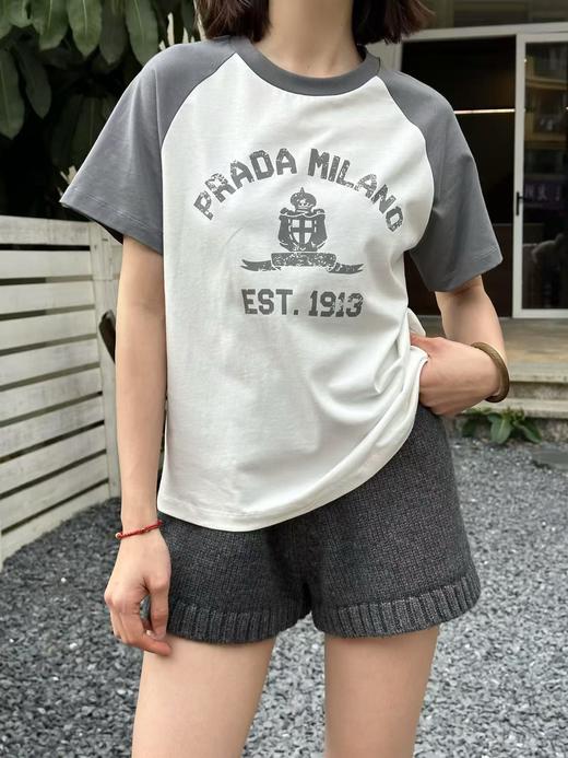 P家 拼色插肩袖女款圆领短袖T恤 Z-15091 商品图0