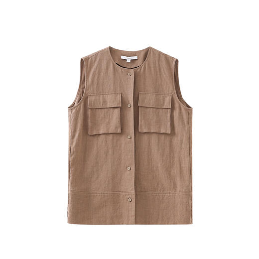 VIMAGE纬漫纪工装风卡其色圆领宽松无袖背心马甲上衣夏季新款V2313954 商品图5