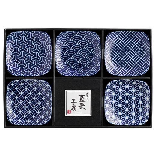 日本进口西庵窑蓝染工房江户小纹方形碟子套装 商品图0