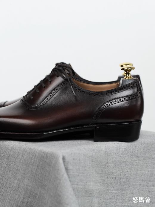 手工固特异法国小牛皮凿子头三角V型琴底手工擦色咖啡色布洛克牛津鞋（Corthay楦型） 商品图3
