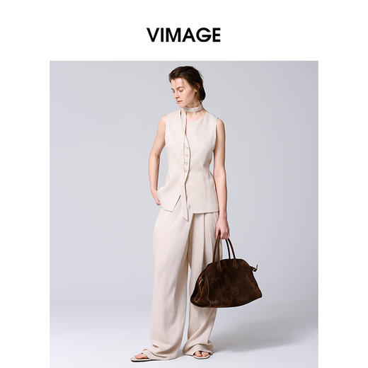VIMAGE纬漫纪舒适宽松高级感松弛高腰阔腿休闲裤2025春季新款V2305931 商品图1