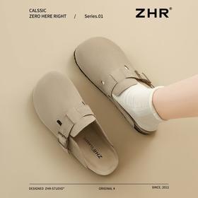 ZHR则则真皮牛反绒半拖包头勃肯鞋女情侣款百搭ins半拖鞋女博肯鞋