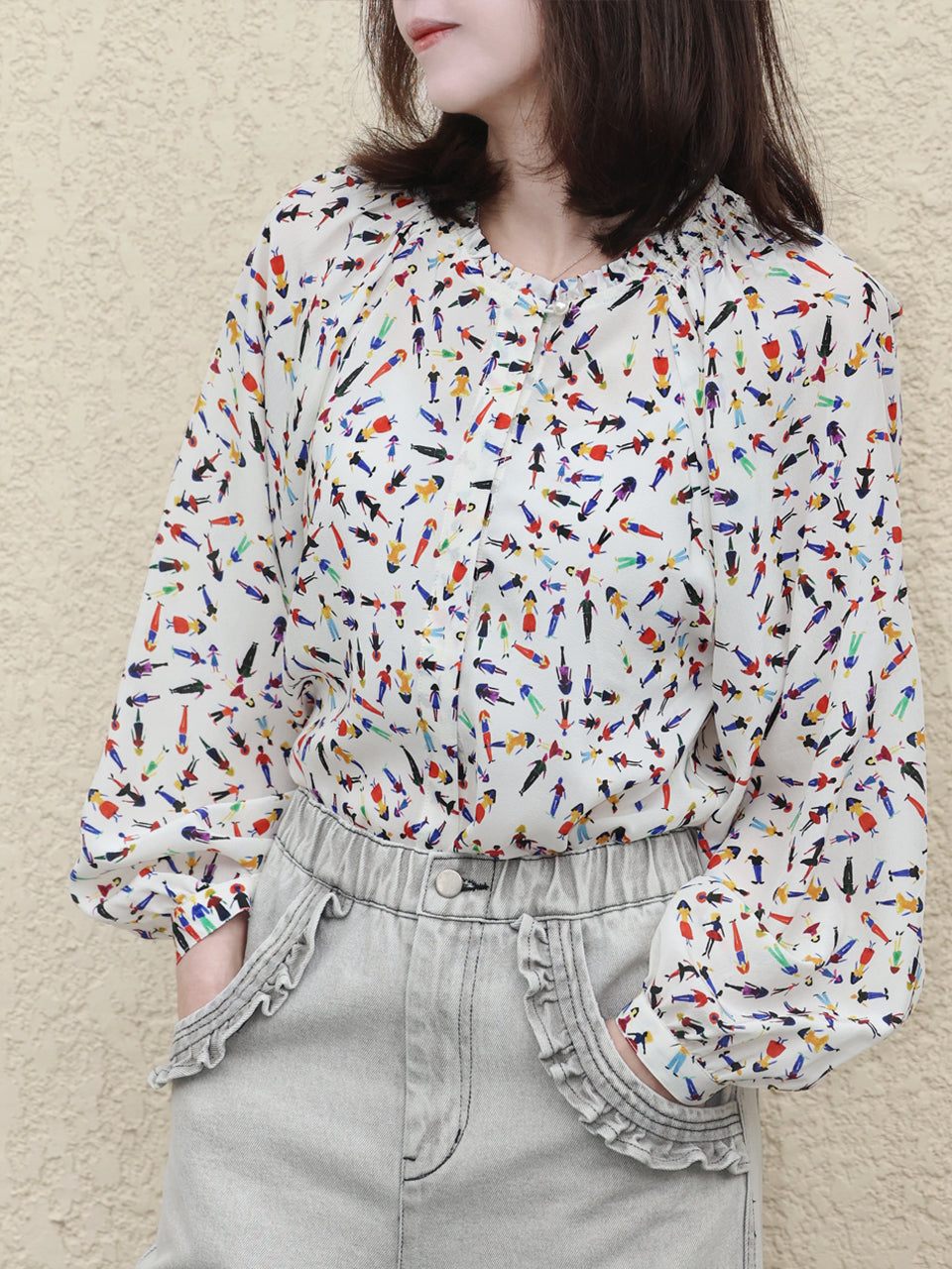 TYNVIE 荷叶边领插肩衬衫 - 印花