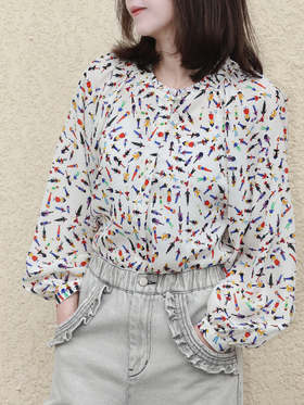 TYNVIE 荷叶边领插肩衬衫 - 印花