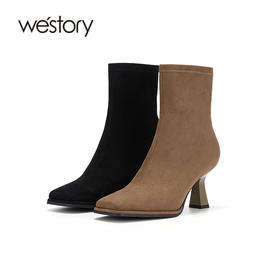 westory瘦瘦靴欧美时装靴高跟短靴细跟女靴S23DS83331