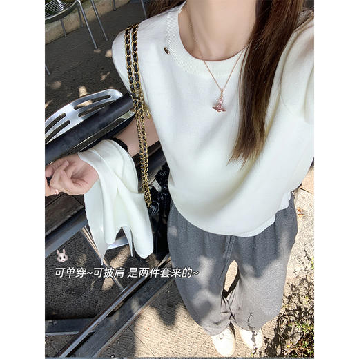 <曾小咸推荐>现货秒杀！微信超特价！设计感3色带披肩短袖针织衫两件套 日常149.99 立减60 秒杀89.99！ 商品图1