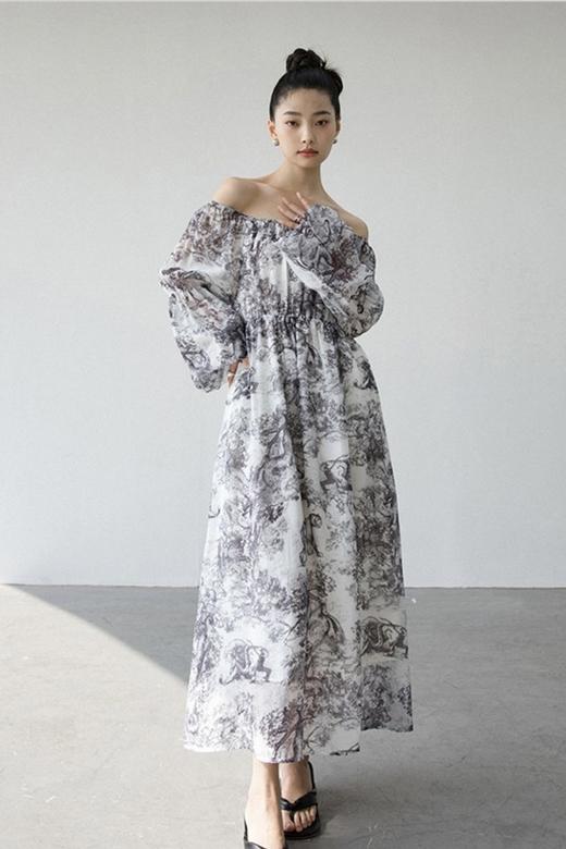 L.Fleuri 晕染印花一字领连衣裙 17905 商品图2