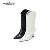 westory2023年秋季新品鳄鱼纹牛皮时装靴尖头高跟长靴女W23DC83691 商品缩略图0