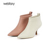 westory2023年秋季新品欧式复古小踝靴羊皮细跟尖头靴短靴女W23DS83701 商品缩略图0
