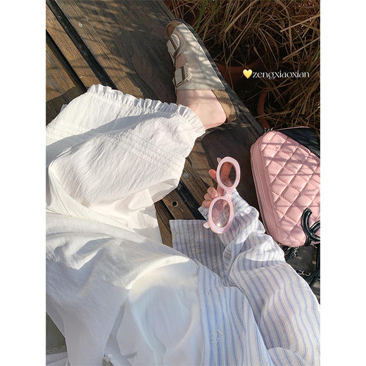 <曾小咸推荐>百搭白色高腰垂感抽绳阔腿裤休闲裤 商品图3