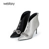 westory2023秋季新品真皮尖头细跟短靴v斜切时尚百搭时装靴W23DS83001 商品缩略图0