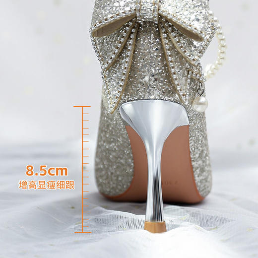 ZHR则则银色水钻一字扣高跟鞋8.5CM水晶鞋婚鞋尖头气质细跟伴娘鞋 商品图4