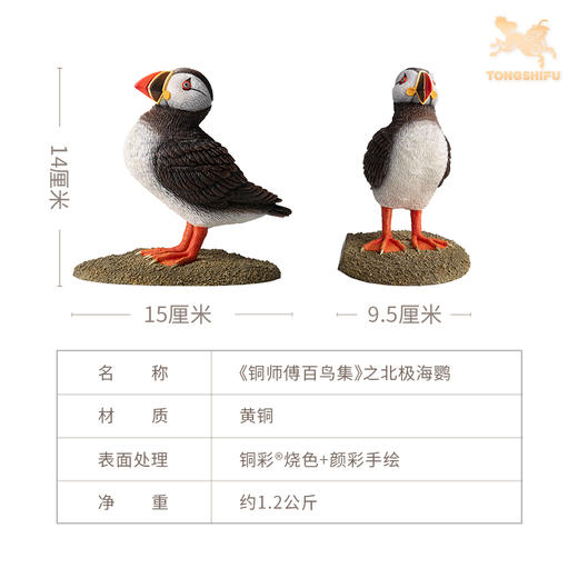 铜师傅《铜师傅百鸟集》之北极海鹦 客厅桌面铜鸟摆件 家居工艺品 商品图5